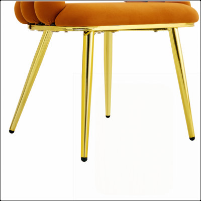 Ensemble de 2 chaises de salle à manger Puffy Bubble Chair en velours avec chaînette et pieds plaqués or, touche moderne pour la salle à manger et la cuisine.