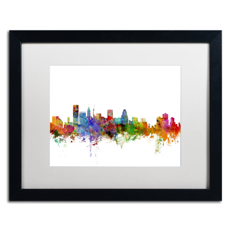 Baltimore maryland horizon, impression encadrée, H 16 po x l 20 po x P 0,5 po, Blanc