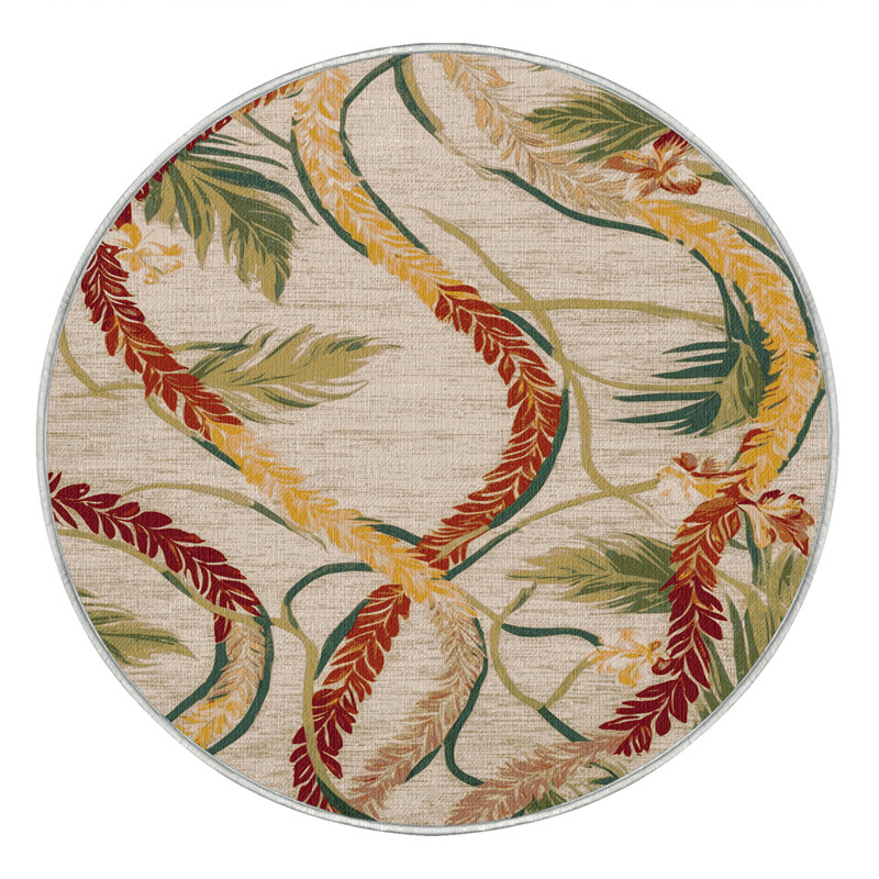 Washable Flowing Leis Hawaiian Area Rug, Rectangle 7' x 9'