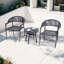 Ensemble de conversation en rotin 3 pièces, 2 chaises avec table, gris