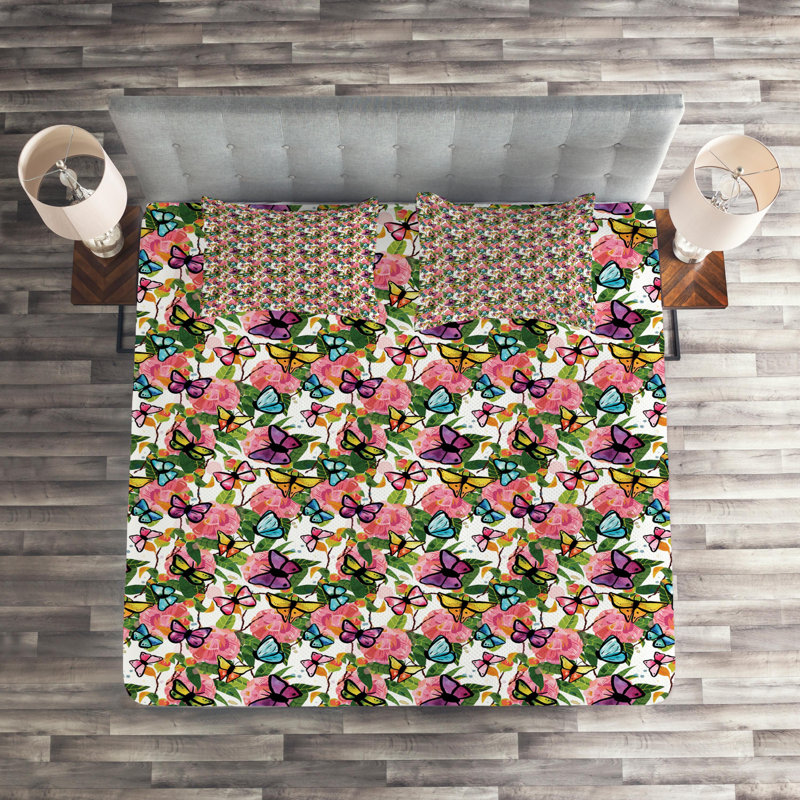 Polyester Floral Coverlet, King Bedspread + 2 Shams