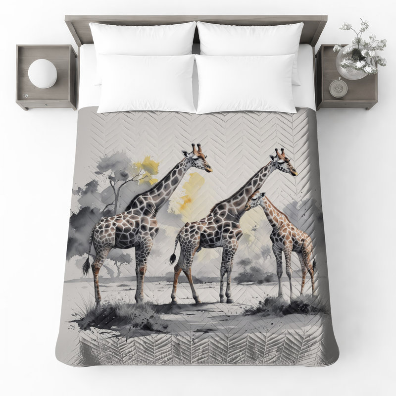 Couvre-lit matelassé aquarelle Girafe Family, Double