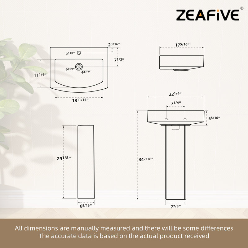 Rectangular Pedestal Bathroom Sink With Overflow