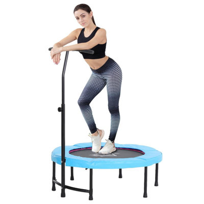 40" Fitness Trampoline With Adjustable Handle Bar, Indoor Rebounder Exercise Jumper For Adults & Teens, Blue