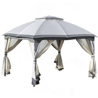 10' X 12' Outdoor Gazebo, Patio Gazebo Canopy Shelter W/ Double Vented Roof, Zippered Mesh Sidewalls, Solid Steel Frame, Grey