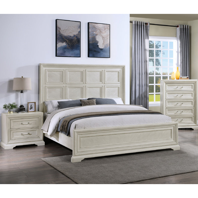 Table de chevet transitionnelle blanc crème avec tiroirs de rangement - Élément de chambre à coucher en bois robuste de 2 po