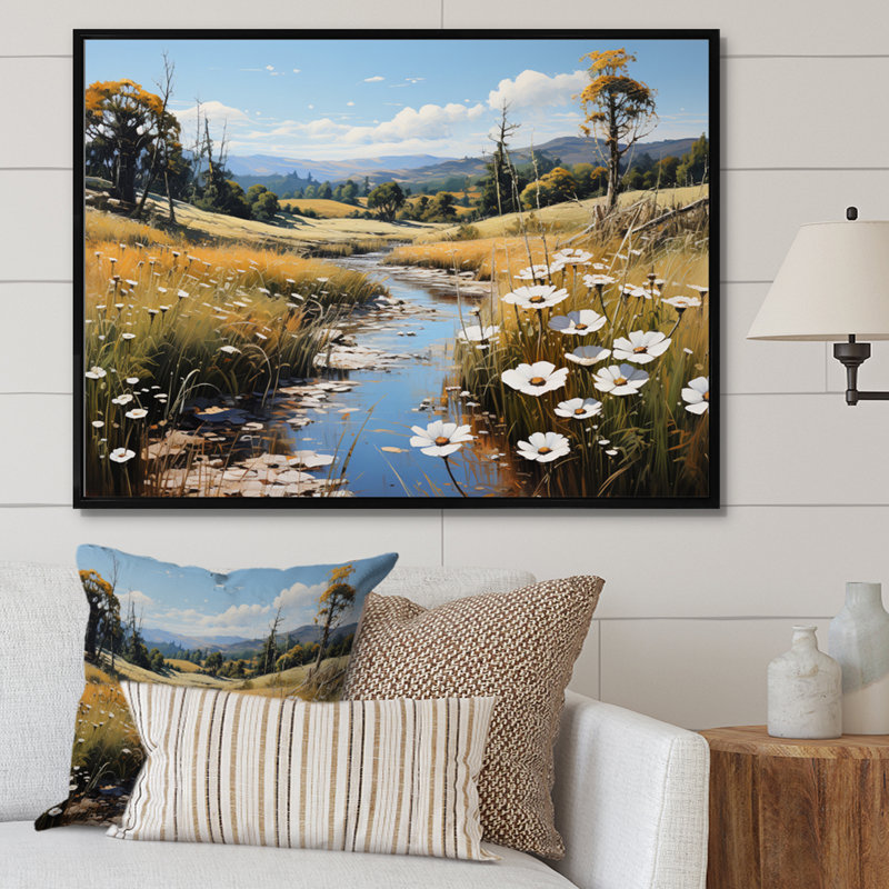 «Meadow Whispers», impression pastorale sur toile, H 30 po x l 40 po, Cadre flottant noir