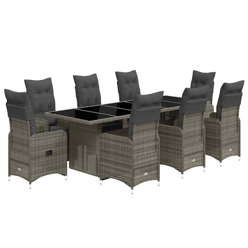 Bistro Set Grey Poly Rattan Adjustable Footrests, 8