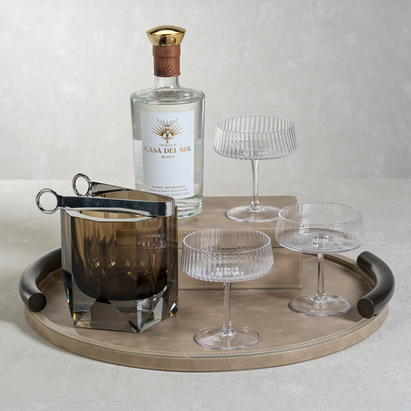 Cameroon Round Mink Leather Serving Tray