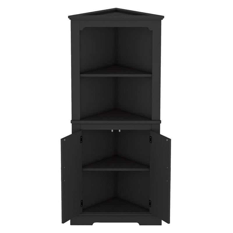 4-Door Wood Cabinet with Adjustable Shelves, Black