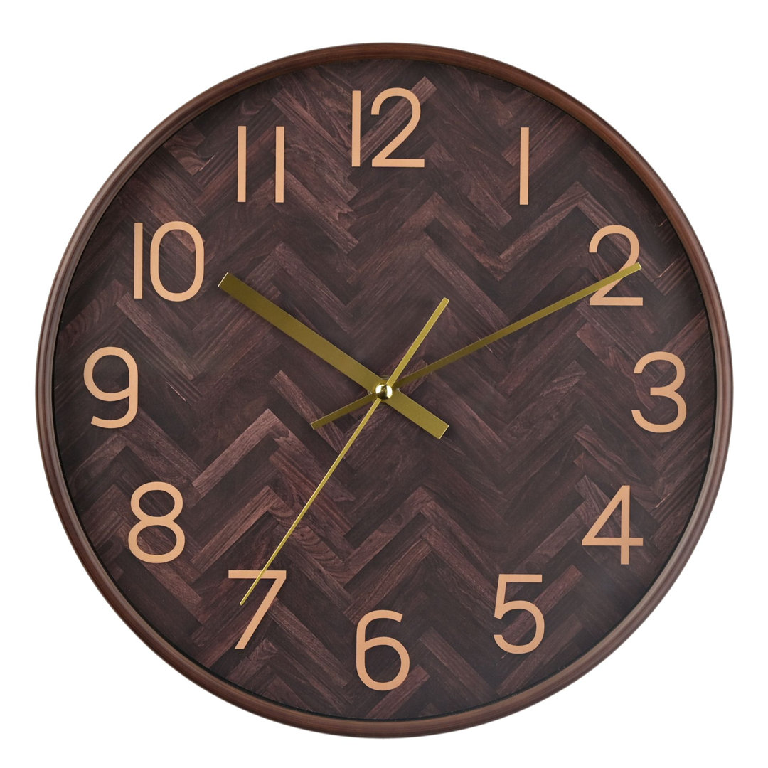 Fairmont Park Round Wall Clock Brown Chevron 12"