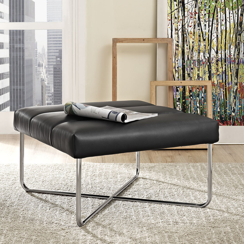 Modway Reach Ottoman, Black Faux Leather