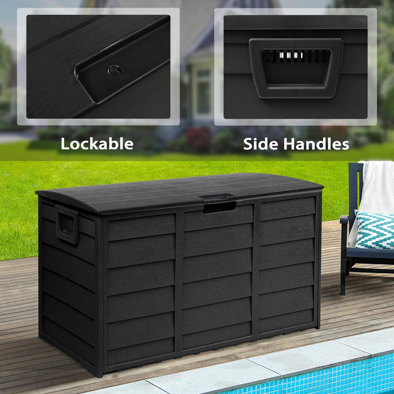 Bisiot 44'' W 75 Gallons Plastic Lockable Deck Box with Wheels in Black
