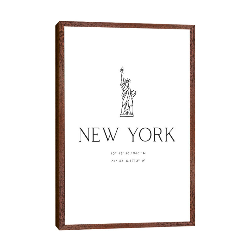 New York Coordinates With Statue Of Liberty Sketch by Blursbyai - Gallery-Wrapped Canvas Giclée on Canvas