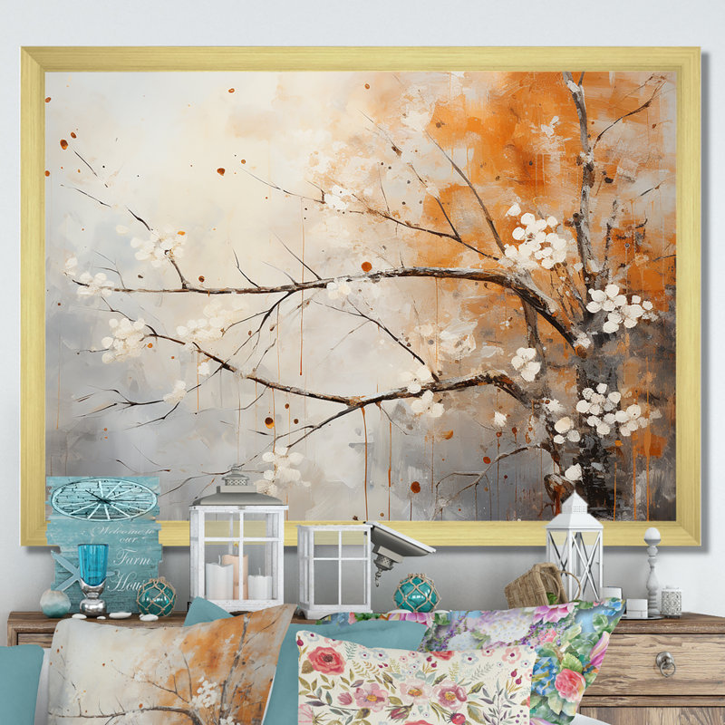 " Winter Tree Minimal Landscape I ", Gold Single Picture Framed, 16" H x 32" W x 1" D