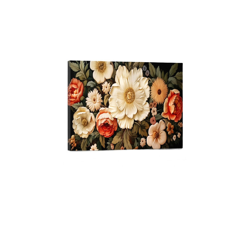 Bouquet de fleurs rétro, art mural encadré en bois à l'arrière, 36 x 24
