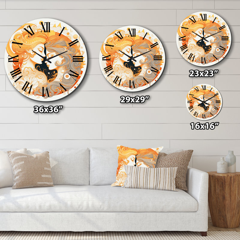 Couple en train de s'embrasser au soleil Illustration rétro II horloge murale en métal, Grand