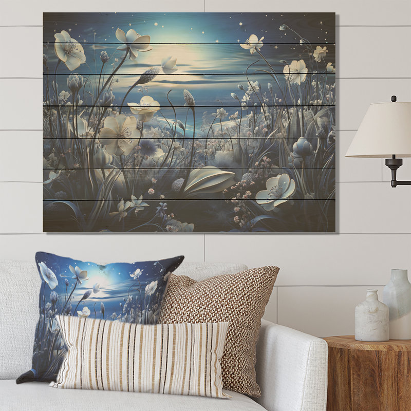 Moon Cosmic Floral Couture Meadows - Flowers On Wood Print, 34" H x 44" W x 0.78" D