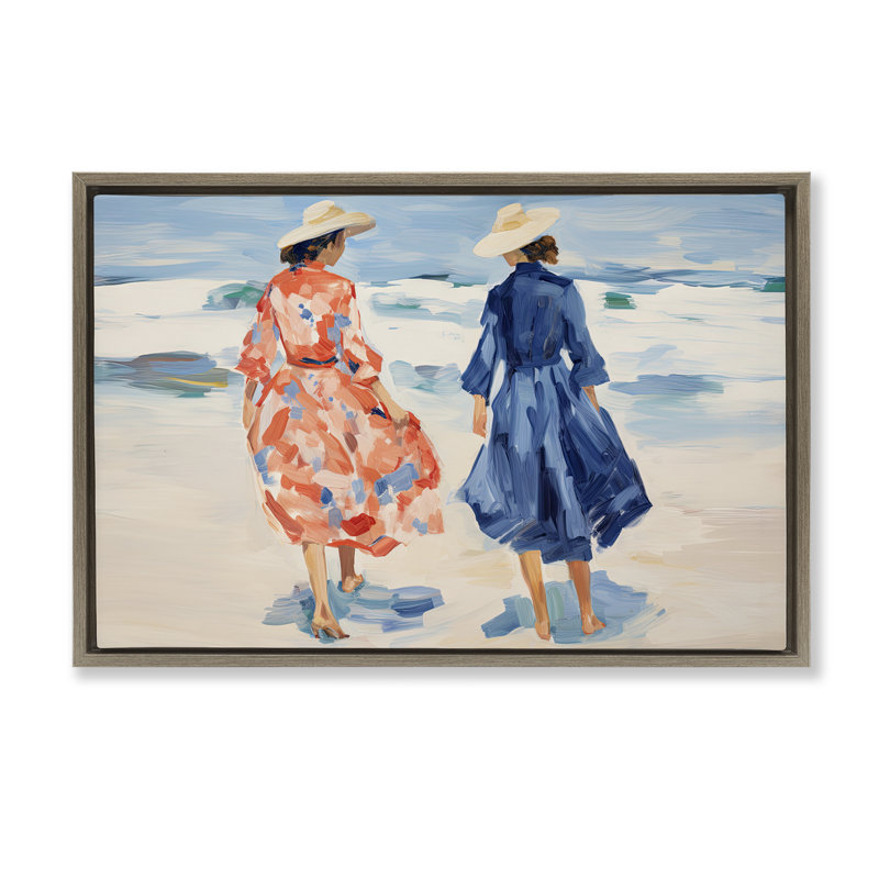 Classy Beach Mesdames, toile brune encadrée par Sissi et Seb, Cadre flottant orme Montalcino, H 17 po x l 25 po