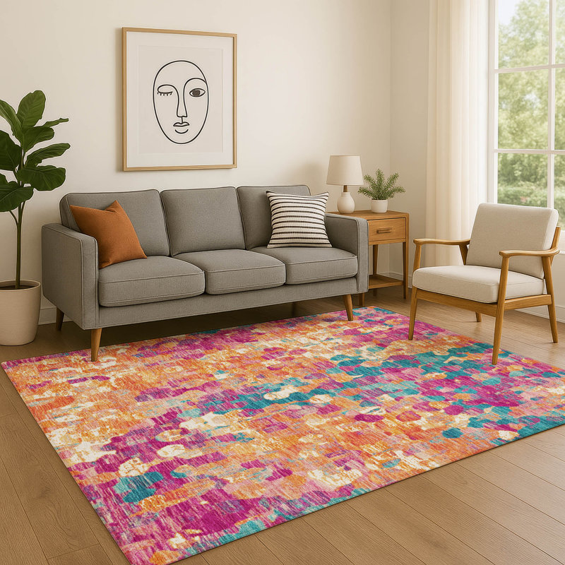 Tapis abstrait lavable à la machine de qualité supérieure Mayfield, Rosé, 3 pi x 5 pi