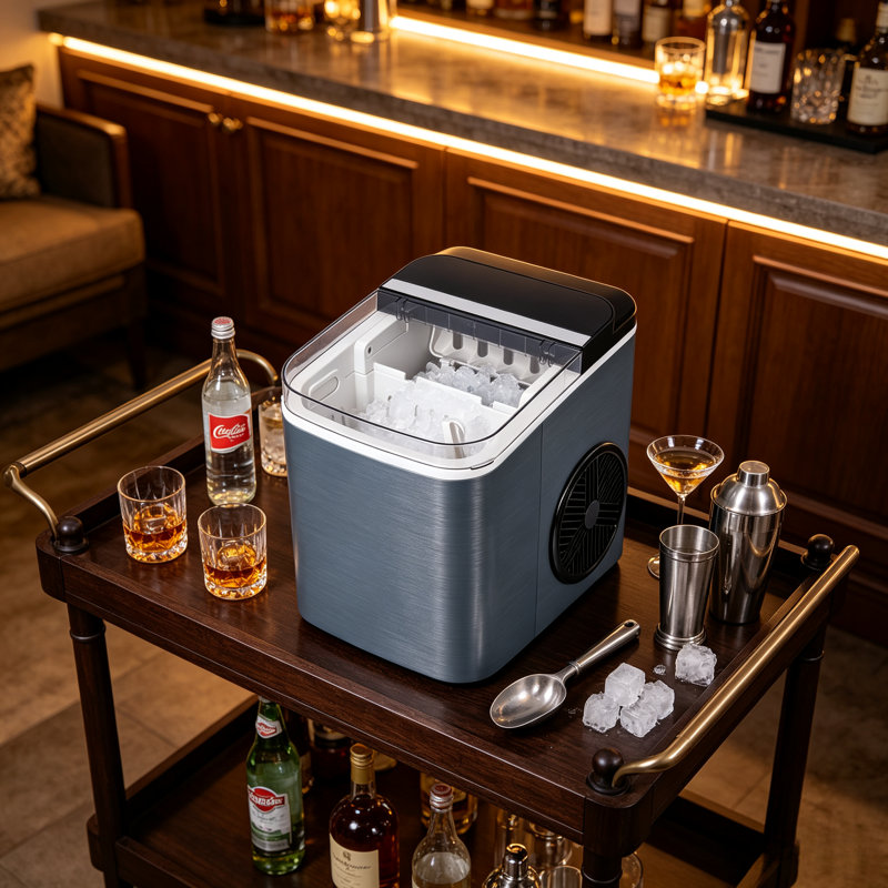 Machine à glaçons portative de bureau, convient aux machines à glaçons compactes autonettoyantes dans les cuisines, les bars, les véhicules récréatifs et le camping. Il a une grande capacité de fabrication de glace rapide et est livré avec un panier et une cuillère