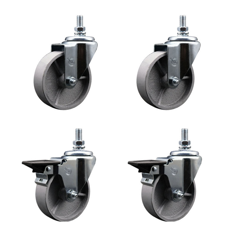 Ensemble de roulettes à tige filetée pivotante en caoutchouc de 12 mm avec frein SCC