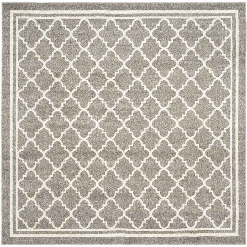 Tapis géométrique Ammundsen, Carré 5 pi, Gris foncé / beige
