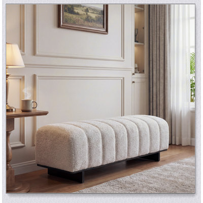 Banc de salle à manger d'intérieur avec tissu en fausse fourrure et pieds en bois d'hévéa, siège confortable pour les espaces de vie modernes