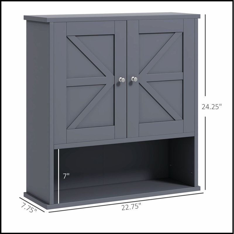 Armoire murale de salle de bain Kleankin Farmhouse avec tablette ouverte et intérieur réglable, parfaite pour le rangement organisé et l'esthétique moderne.