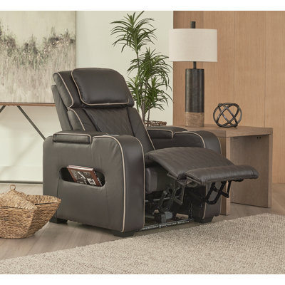 Adelle Upholstered Power Recliner In Top Grain Leather Match, Berkshire Brunette