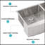 Farmhouse Sink - Évier de cuisine à tablier frontal en acier inoxydable de calibre 16 avec deux cuves profondes de 10 po x 33 po x 21 po x 10 po