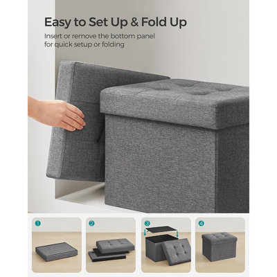 Small Folding Storage Ottoman with Footrest Stool, 8-Gallon Storage Capacity, 286.6 lb Weight Capacity, Slate Gray and Ink Black