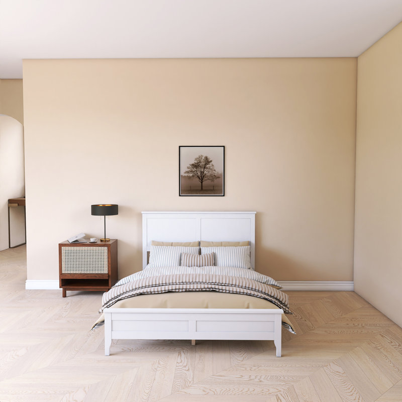 Wood Frame Modern Platform Bed, White