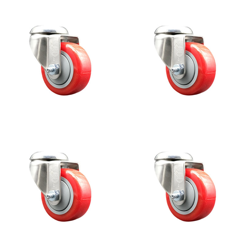 Roulettes pivotantes, H 3 po x l 3 po, Rouge