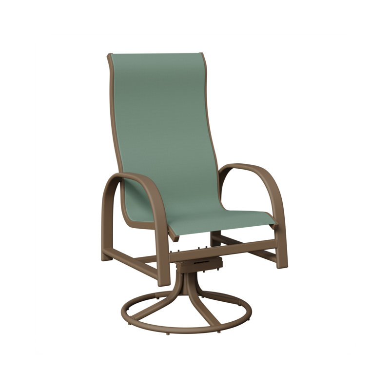 Chaise berçante pivotante à haut dossier avec tissu Sling de Berlin Gardens, Bleu sauge, Argile d'aluminium