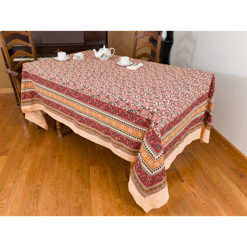 Lushana Rectangle Floral Cotton Tablecloth, 108" x 72", Red