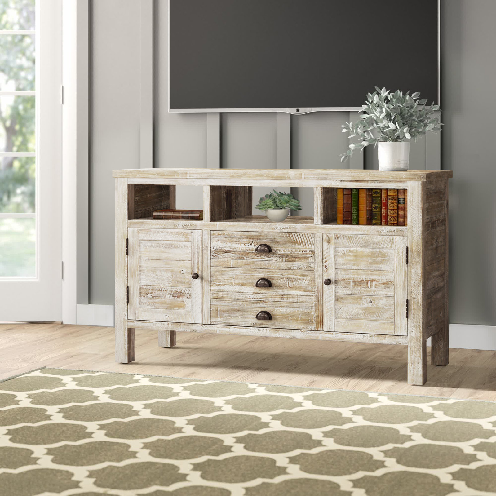 Castile Acacia TV Stand, Washed Gray, 50"
