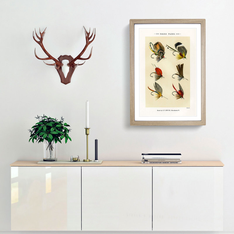 Bass Fishing Flies Versions 8 by Mary Orvis Marbury - Framed Print, 87cm H x 62cm W x 2cm D, Oak Framed
