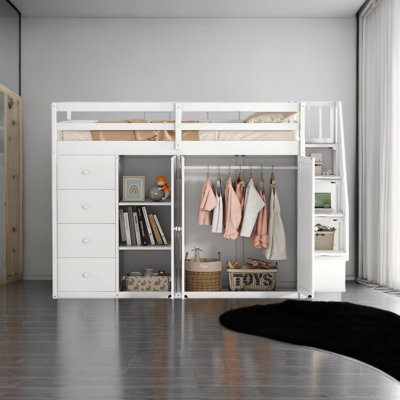 Lit mezzanine double avec tiroirs Javonti Kids
