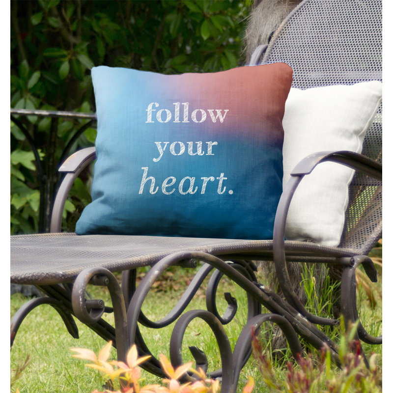 Coussin décoratif intérieur/extérieur de votre coeur, 18 po x 18 po, Bleu / Rose