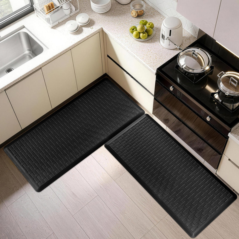 Waterproof Kitchen Rug, Black, Rectangle 1'5" x 3'3" + 1'5" x 3'3"