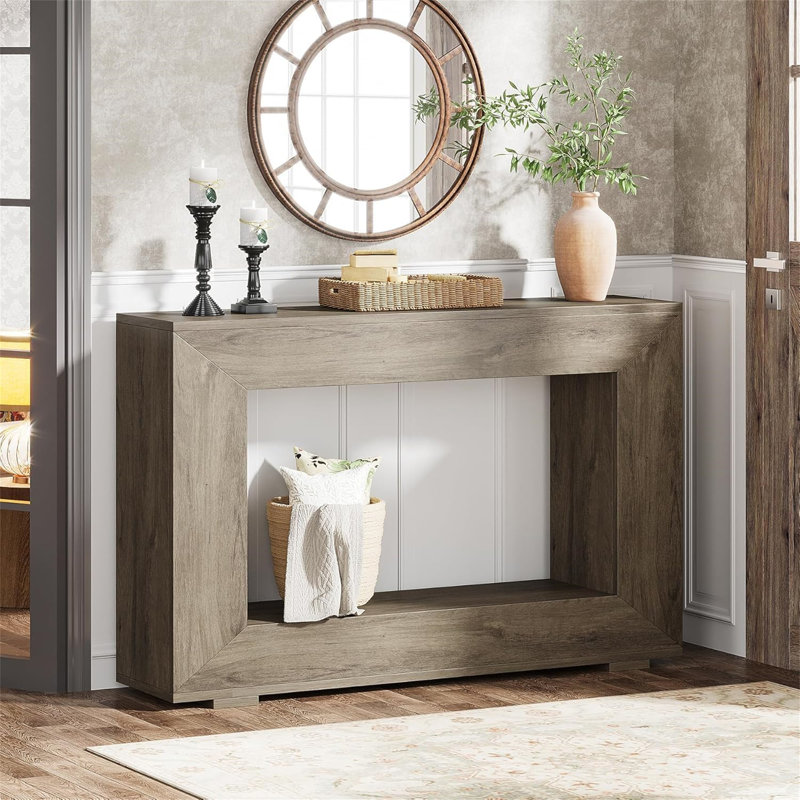 Console 47 po avec rangement - Table d'entrée étroite rustique avec tablette ouverte