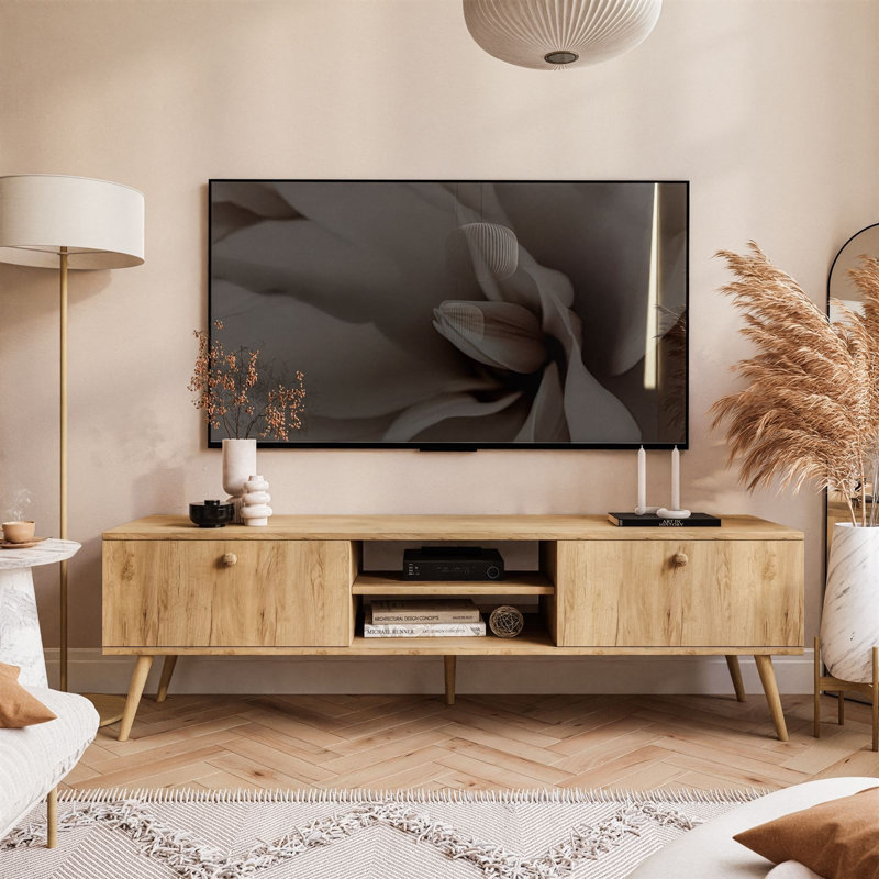 Connerville Unfinished TV Stand for TVs up to 65", Gold Craft Oak
