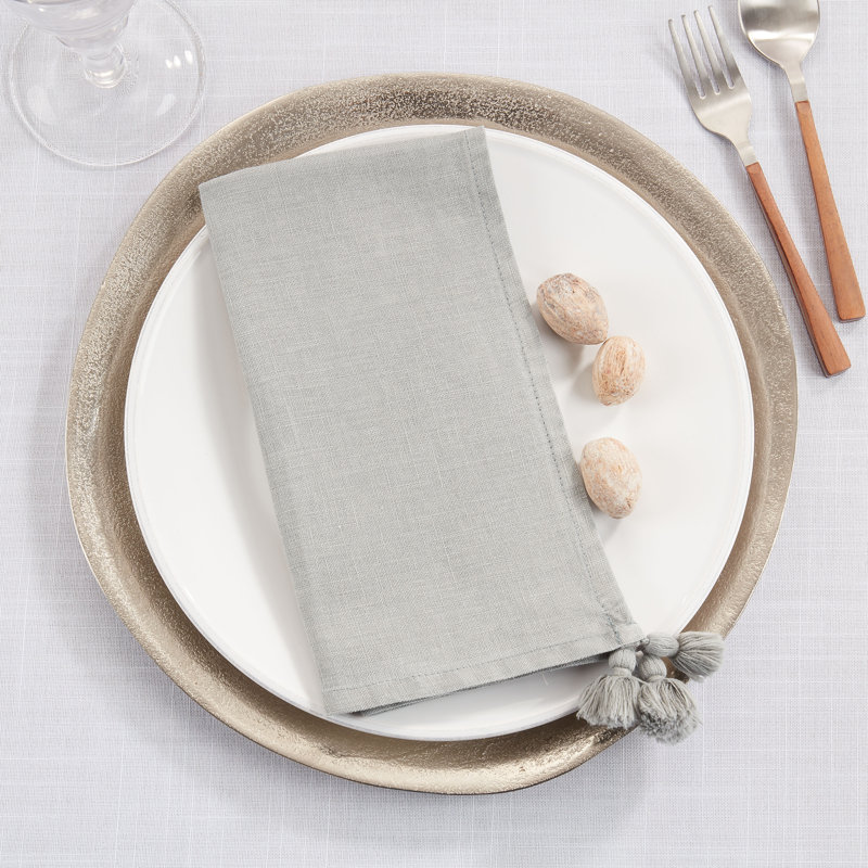 Ivory Linen Tassel Corner Table Napkins Set of 4