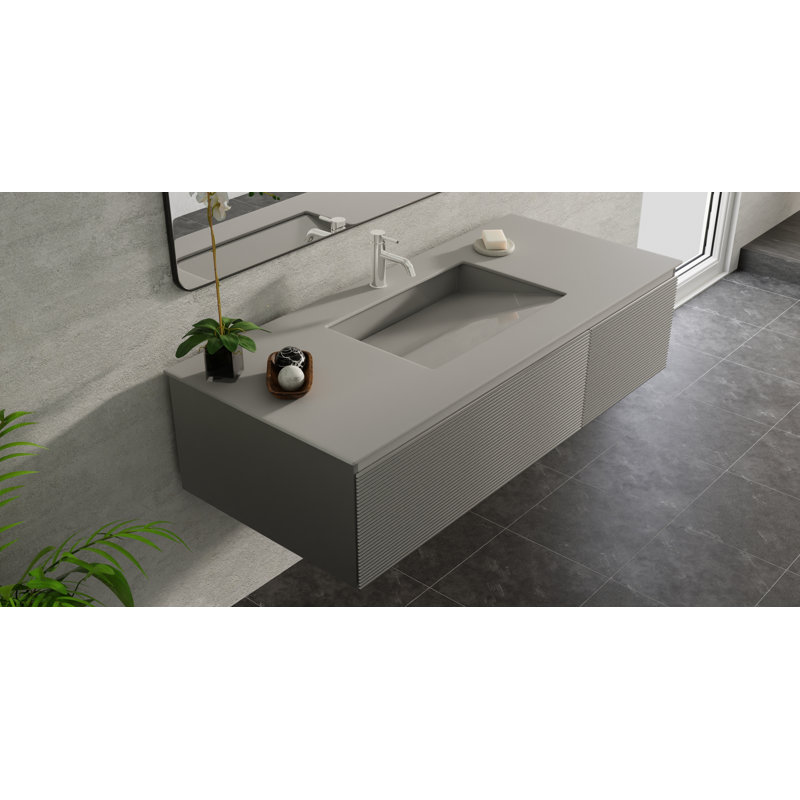 Badeloft 25.2" x 16.1" Rectangular Stone Resin Undermount Ramp Bathroom Sink UB-04-L-GGRY in Glossy Gray, Glossy Gray