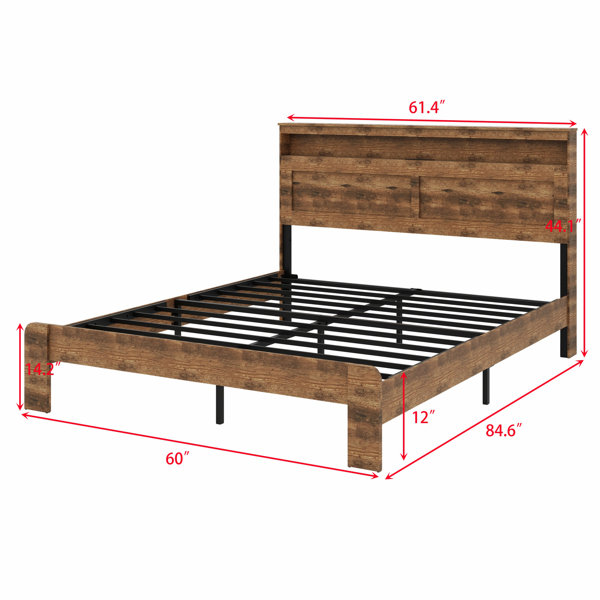 17 Stories Wood Platform Bed Frame With Storage LED Light Headboard And ...