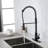 Commercial Spring Kitchen Faucets With Pull Out Sprayer,  Stainless Steel Single Handle One Hole Kitchen Sink Faucet, Industrial 3-Hole Sink Faucet For Camper Laundry Bar,-119337225