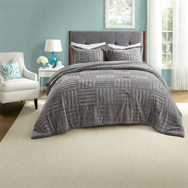 Ensembles de literie en fausse fourrure moelleuse double, grand damier moderne pour la maison