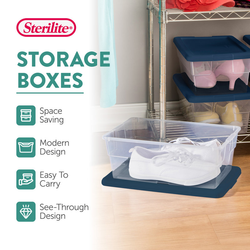 Sterilite 6 Qt Storage Boxes, Clear Plastic Containers with Lid, Set of 30, Blue