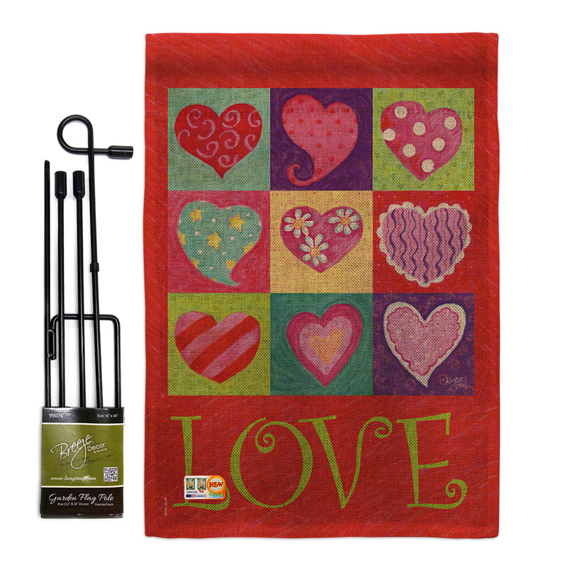 En toile jute spring spring, "loves" , impression de polyester de 2 côtés 18,5 x 13 po ensemble de drapeau de jardin